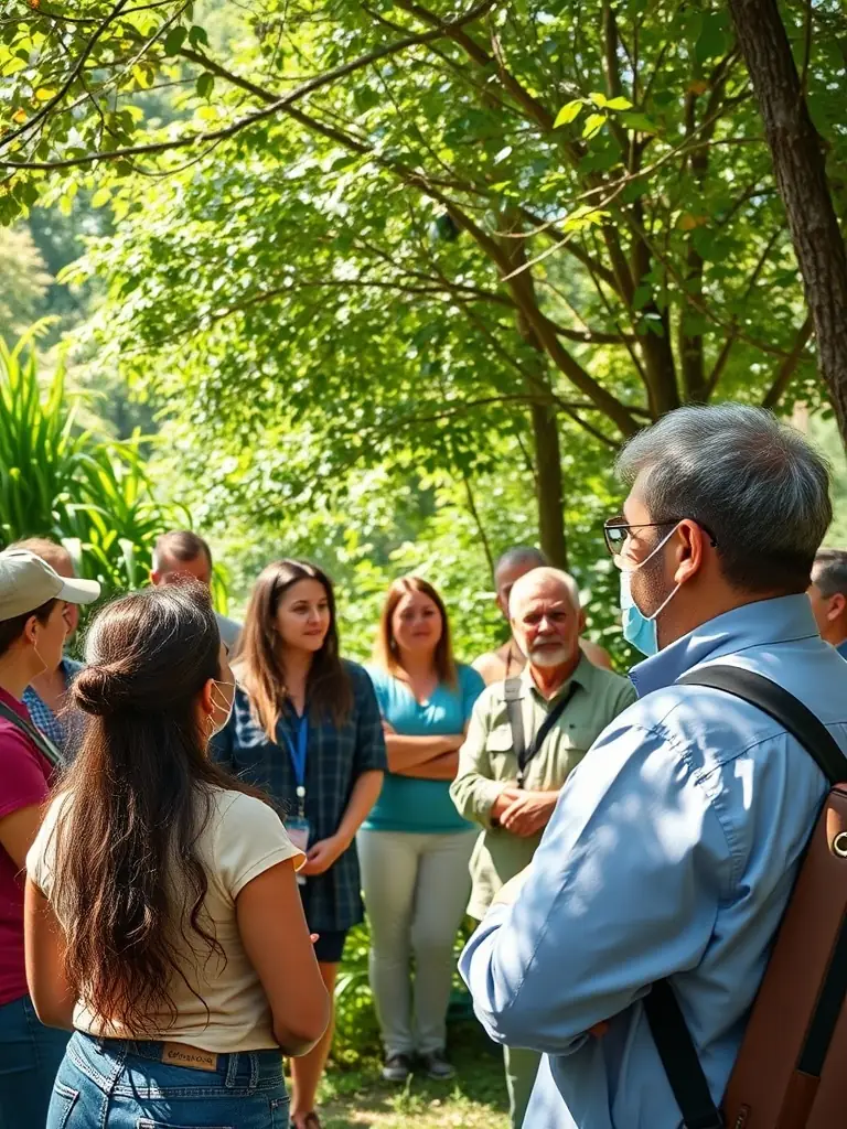 A group of people participating in a workshop on wildlife conservation, emphasizing education and awareness.