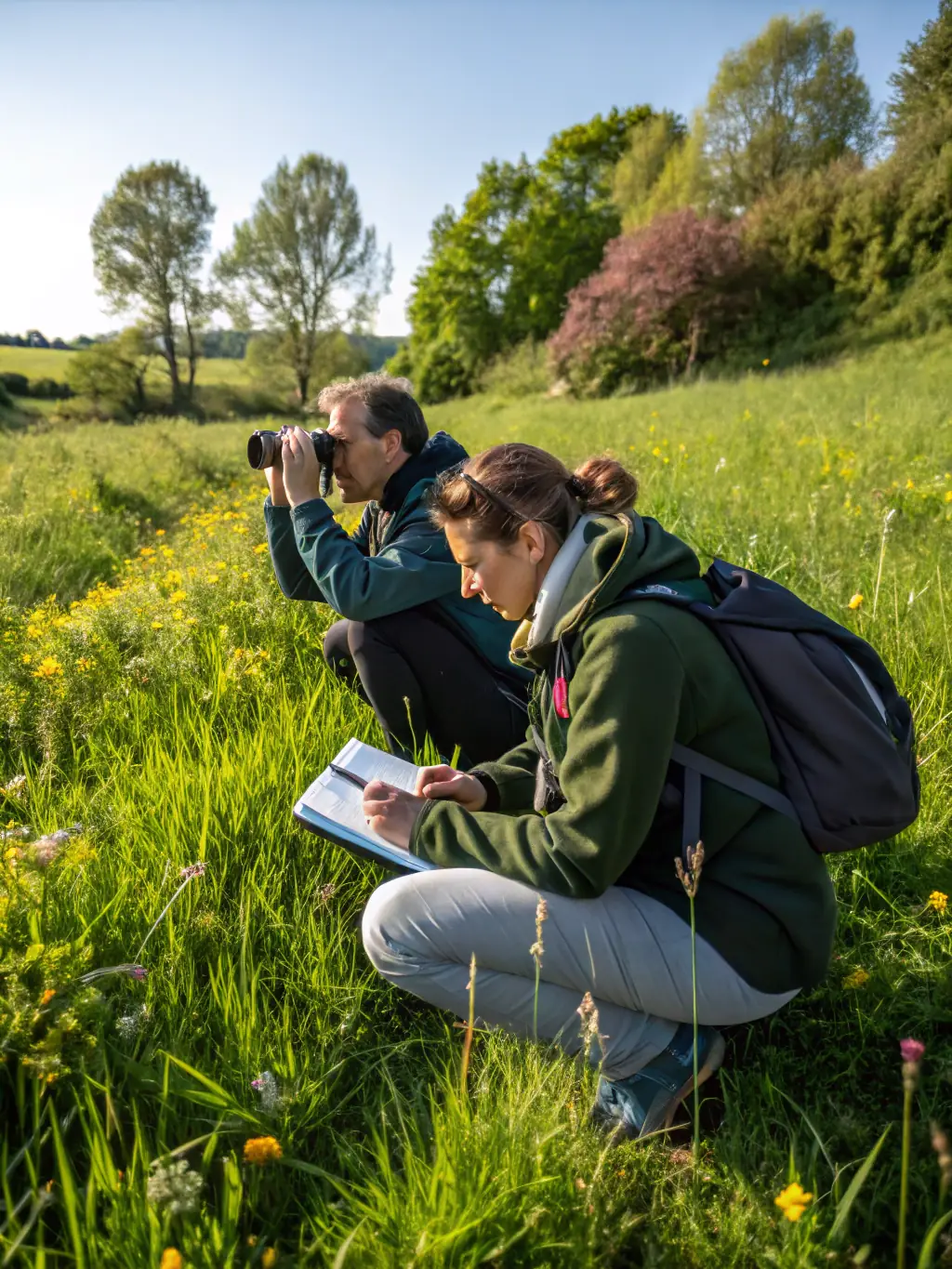 A photograph of association members collaborating with environmental agencies to monitor wildlife populations and habitats, showcasing the scientific aspect of conservation efforts.