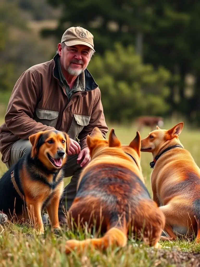 A photograph depicting a group of hounds in a natural Correze setting, actively tracking a scent during a supervised hunting session, showcasing the traditional hunting method.
